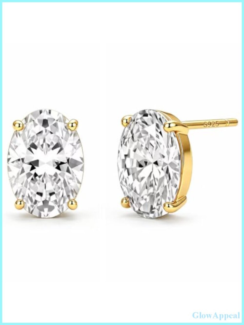 2CT Oval Cubic Zirconia Stud Earrings 925 Sterling Silver Hypoallergenic